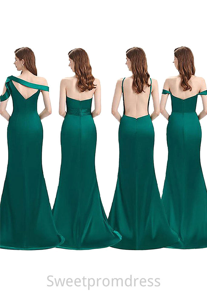 Trumpet/Mermaid Sleeveless Long/Floor-Length Silk like Satin Bridesmaid Dresses With Pleated Split Sabrina DHP0025306