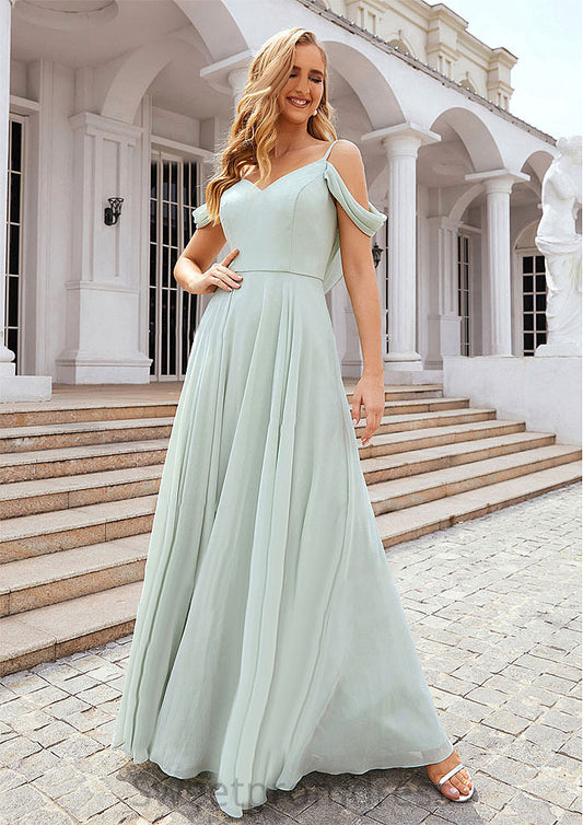 A-line Off-the-Shoulder Sleeveless Long/Floor-Length Chiffon Bridesmaid Dresseses With Pleated Reyna DHP0025307