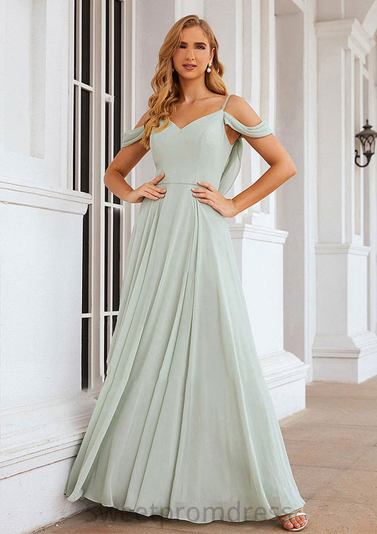 A-line Off-the-Shoulder Sleeveless Long/Floor-Length Chiffon Bridesmaid Dresseses With Pleated Reyna DHP0025307