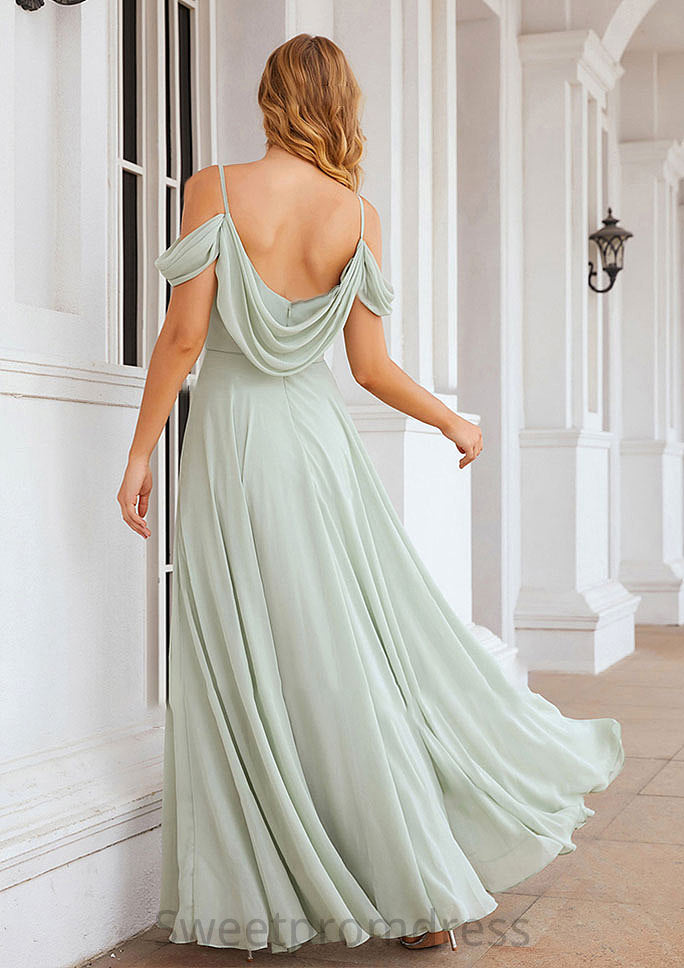 A-line Off-the-Shoulder Sleeveless Long/Floor-Length Chiffon Bridesmaid Dresseses With Pleated Reyna DHP0025307