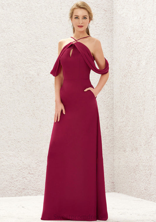 A-line Scalloped Neck Sleeveless Chiffon Long/Floor-Length Bridesmaid Dresses With Pockets Denise DHP0025310