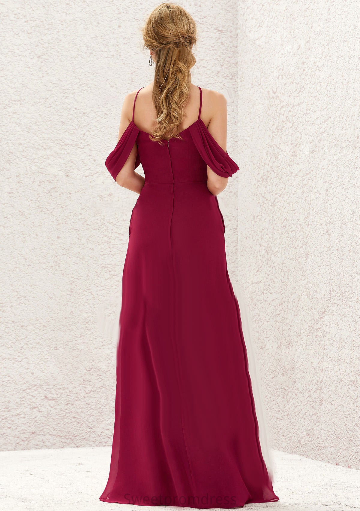 A-line Scalloped Neck Sleeveless Chiffon Long/Floor-Length Bridesmaid Dresses With Pockets Denise DHP0025310