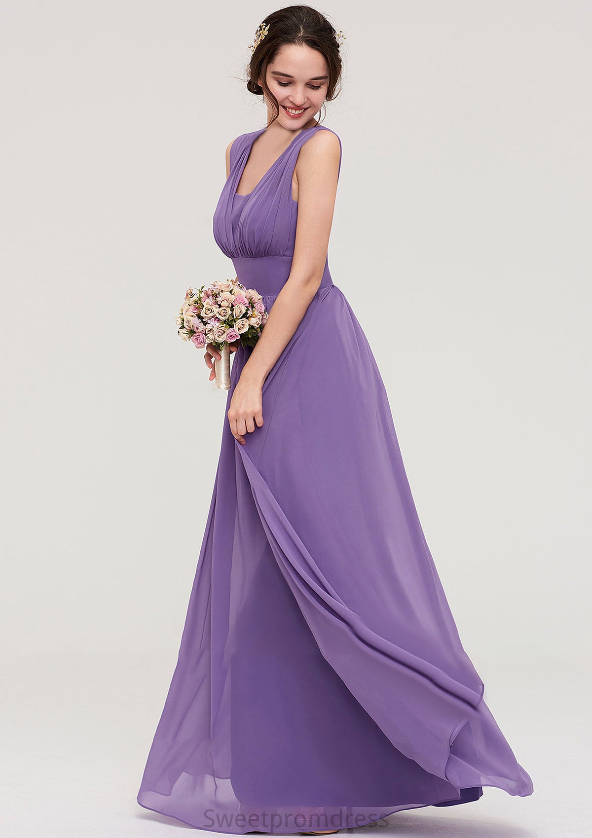 Sleeveless Scalloped Neck Chiffon Long/Floor-Length Bridesmaid Dresseses With Pleated Kennedy DHP0025314