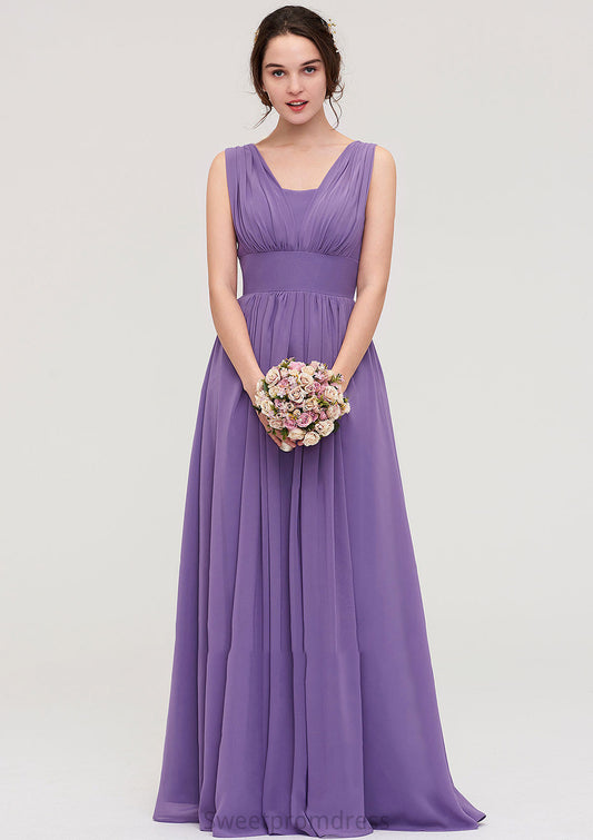 Sleeveless Scalloped Neck Chiffon Long/Floor-Length Bridesmaid Dresseses With Pleated Kennedy DHP0025314