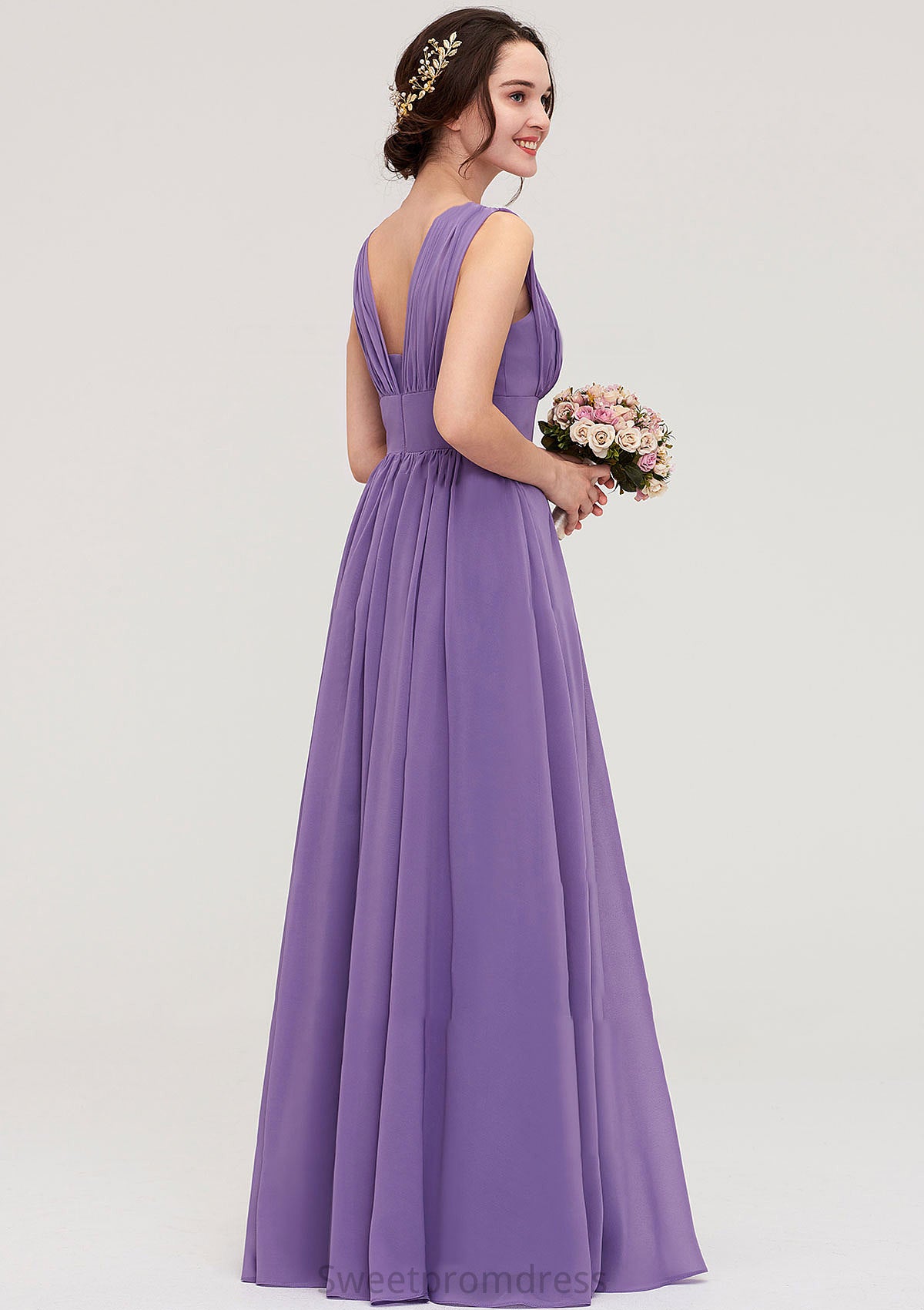 Sleeveless Scalloped Neck Chiffon Long/Floor-Length Bridesmaid Dresseses With Pleated Kennedy DHP0025314