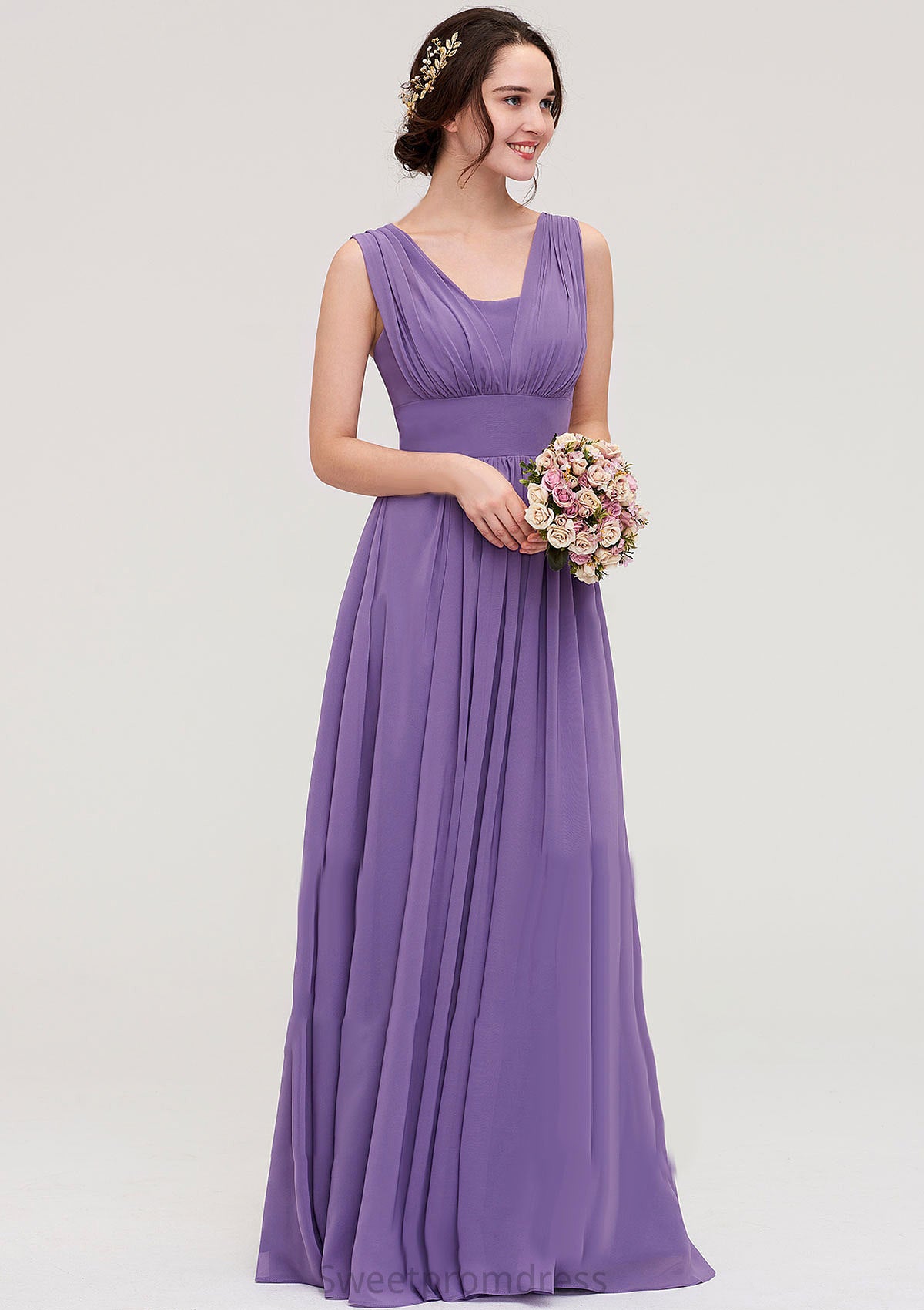 Sleeveless Scalloped Neck Chiffon Long/Floor-Length Bridesmaid Dresseses With Pleated Kennedy DHP0025314