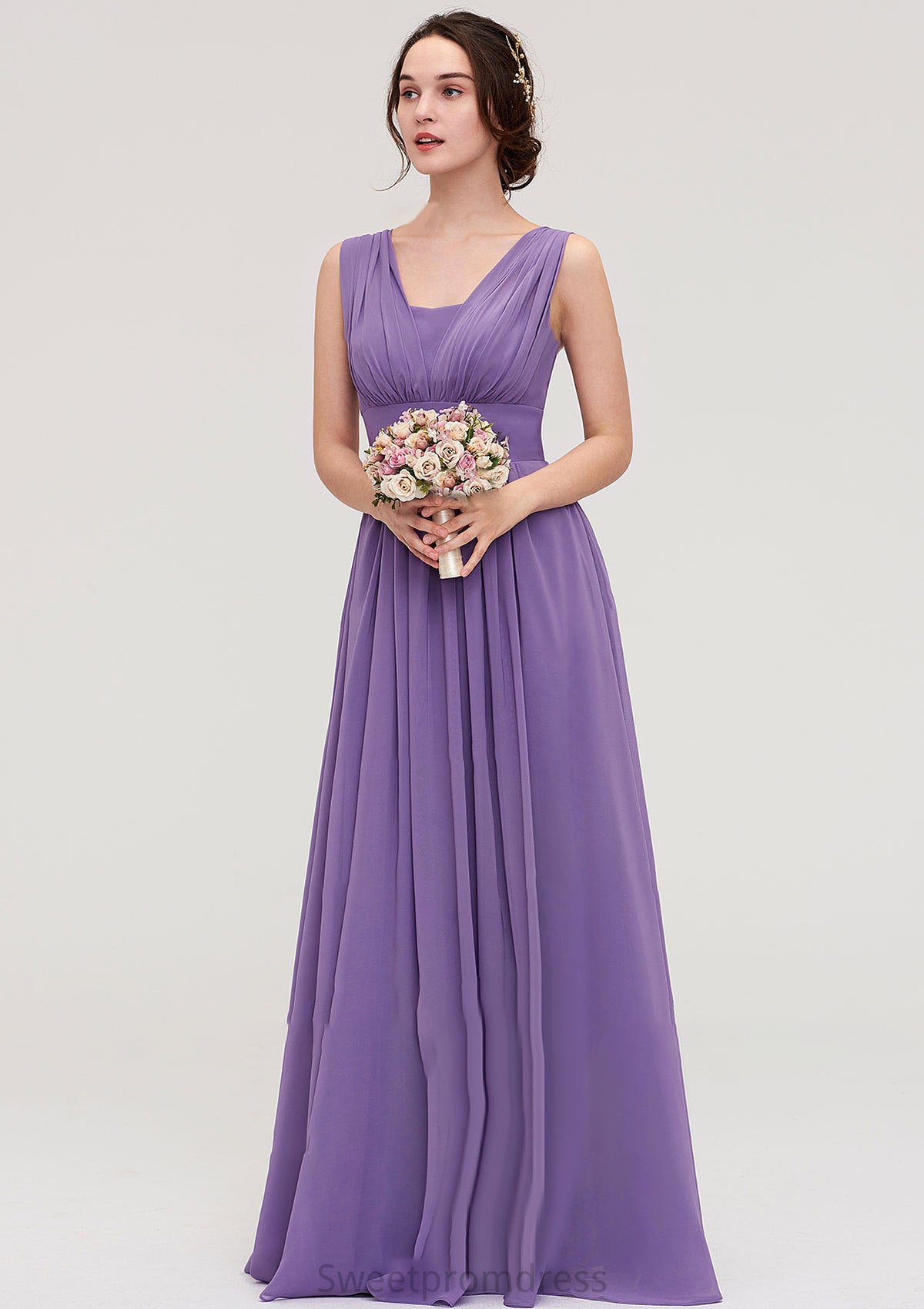 Sleeveless Scalloped Neck Chiffon Long/Floor-Length Bridesmaid Dresseses With Pleated Kennedy DHP0025314