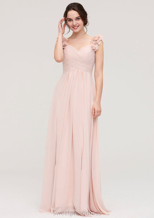 Sweetheart Sleeveless A-line/Princess Chiffon Long/Floor-Length Bridesmaid Dresses With Pleated Shoulder Flower Jess DHP0025315