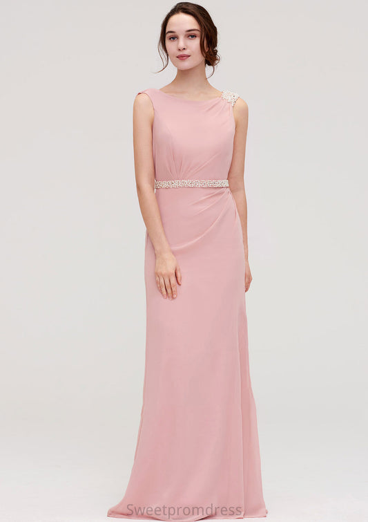 Sleeveless Sheath/Column Long/Floor-Length Chiffon Bridesmaid Dresses With Waistband Beading Skyler DHP0025317