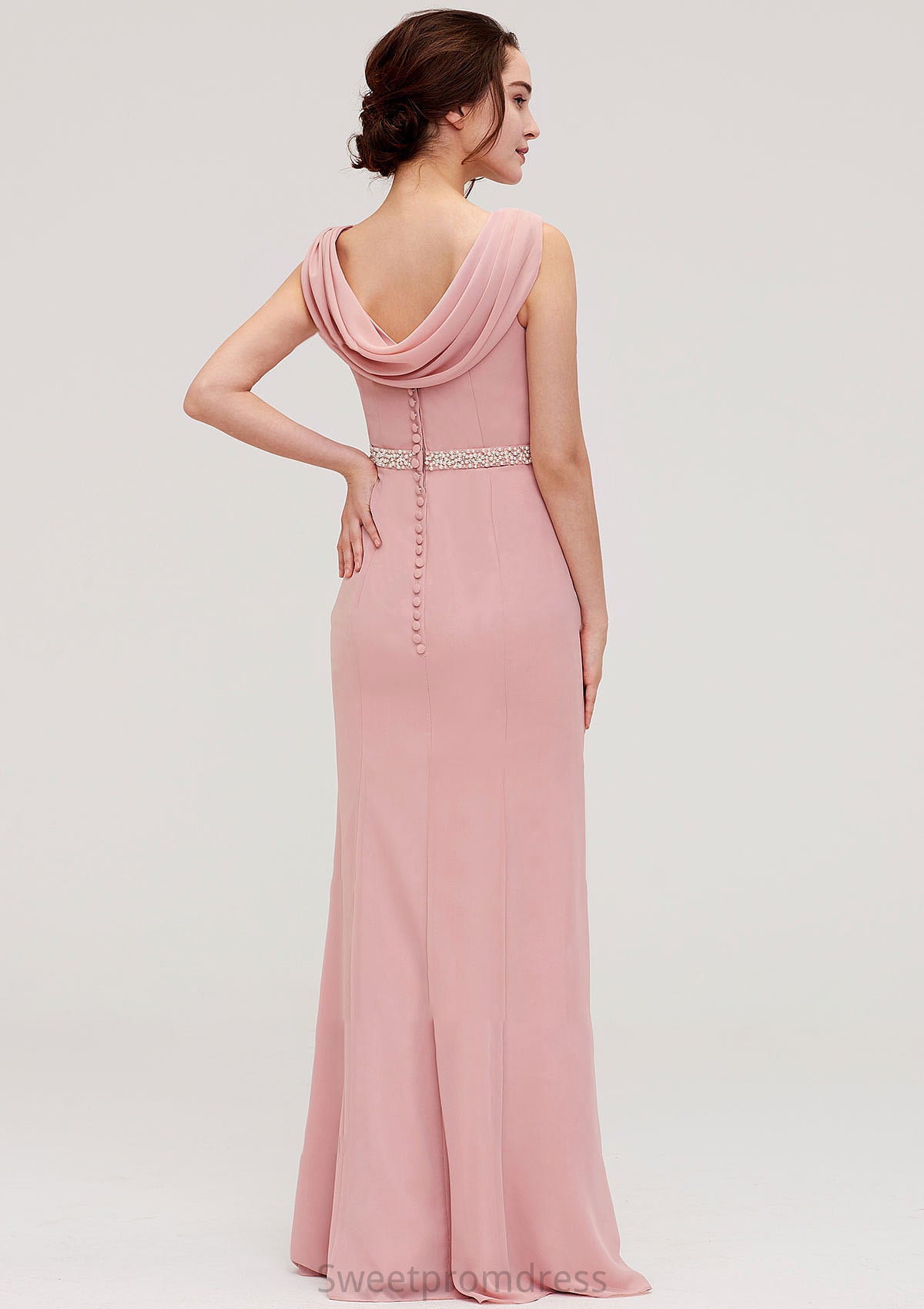 Sleeveless Sheath/Column Long/Floor-Length Chiffon Bridesmaid Dresses With Waistband Beading Skyler DHP0025317