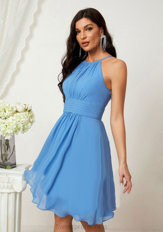 A-line Halter Sleeveless Knee-Length Chiffon Bridesmaid Dresses With Pleated    Margery DHP0025324