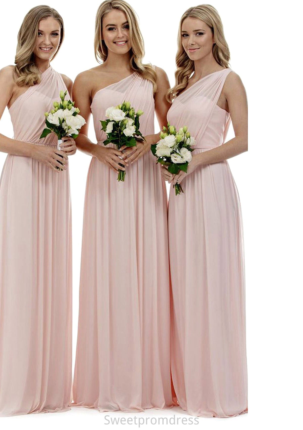 A-Line/Princess One-Shoulder Long/Floor-Length Chiffon Bridesmaid Dresses Emely DHP0025329