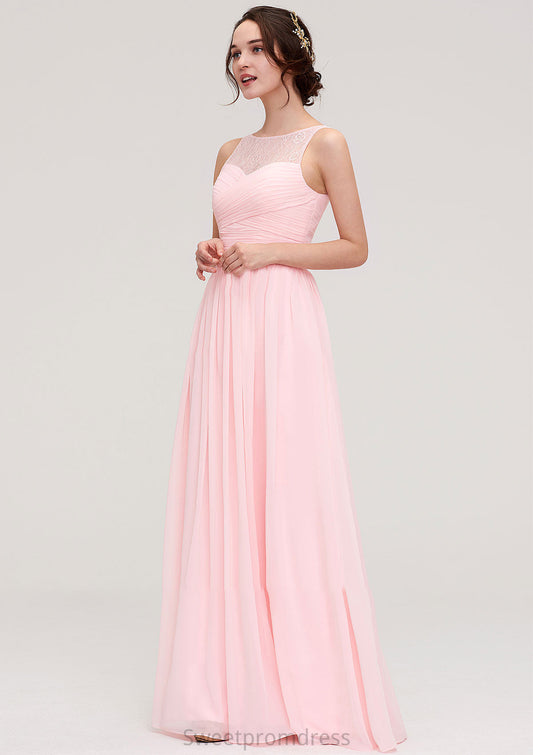 Sleeveless Chiffon A-line/Princess Long/Floor-Length Wedding Party Bridesmaid Dresses With Pleated Lace Itzel DHP0025332