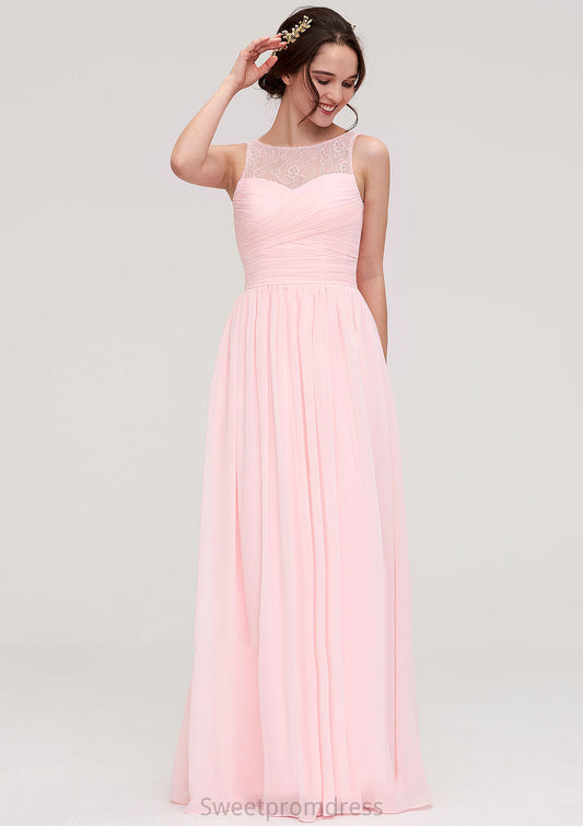 Sleeveless Chiffon A-line/Princess Long/Floor-Length Wedding Party Bridesmaid Dresses With Pleated Lace Itzel DHP0025332