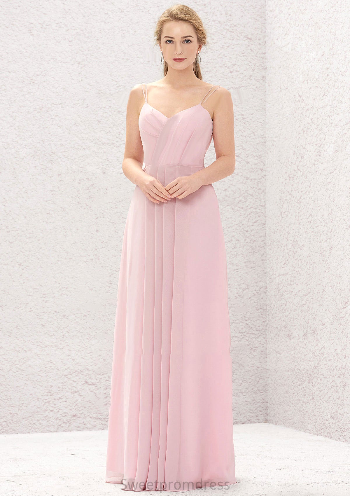 A-line Sweetheart Sleeveless Long/Floor-Length Chiffon Bridesmaid Dresses With Pleated Dominique DHP0025335