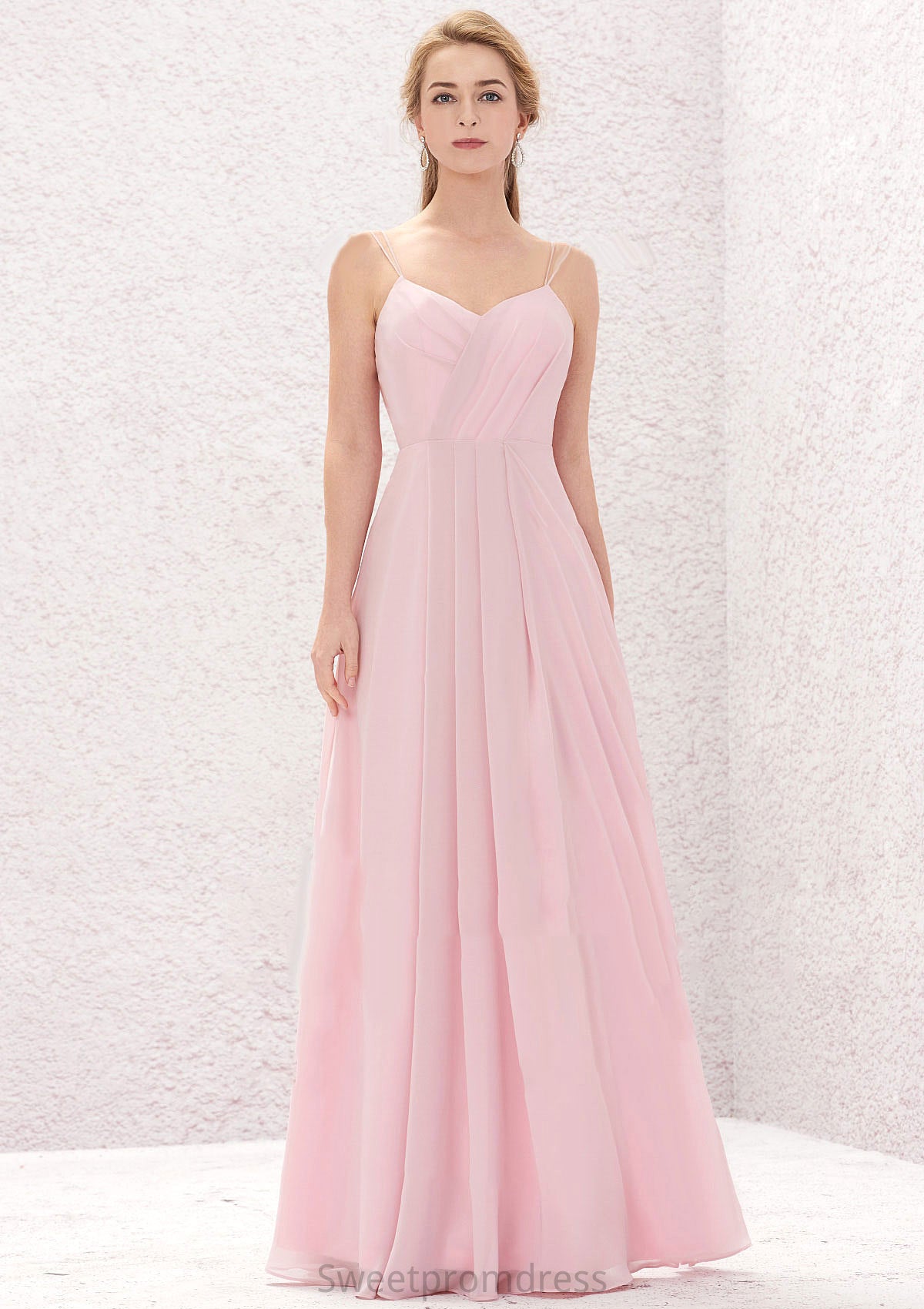 A-line Sweetheart Sleeveless Long/Floor-Length Chiffon Bridesmaid Dresses With Pleated Dominique DHP0025335