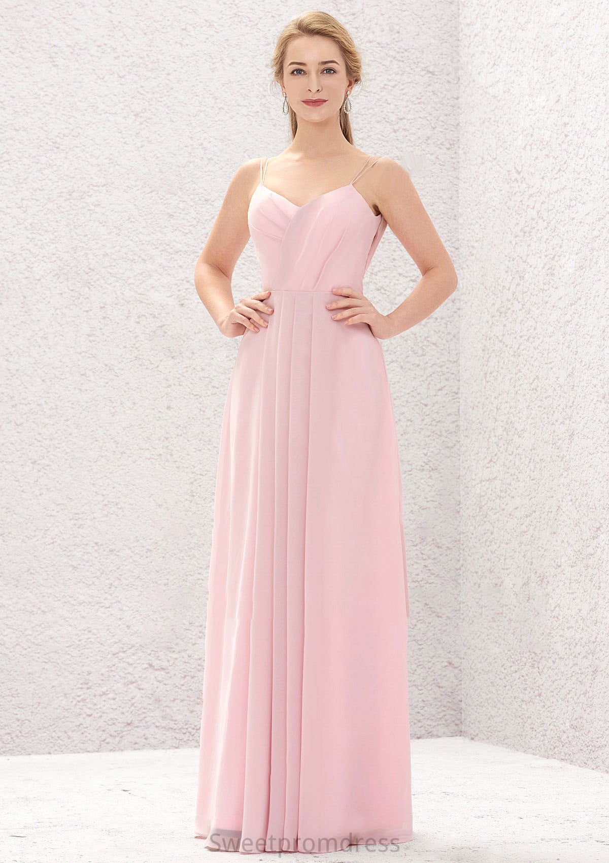 A-line Sweetheart Sleeveless Long/Floor-Length Chiffon Bridesmaid Dresses With Pleated Dominique DHP0025335