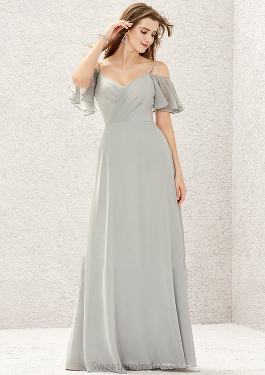 A-line Sweetheart Short Sleeve Long/Floor-Length Chiffon Bridesmaid Dresses With Pleated Joan DHP0025338