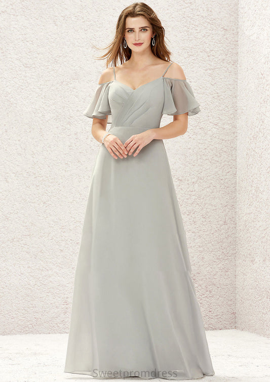 A-line Sweetheart Short Sleeve Long/Floor-Length Chiffon Bridesmaid Dresses With Pleated Joan DHP0025338