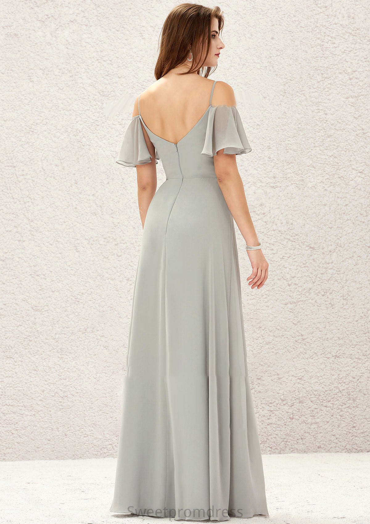 A-line Sweetheart Short Sleeve Long/Floor-Length Chiffon Bridesmaid Dresses With Pleated Joan DHP0025338