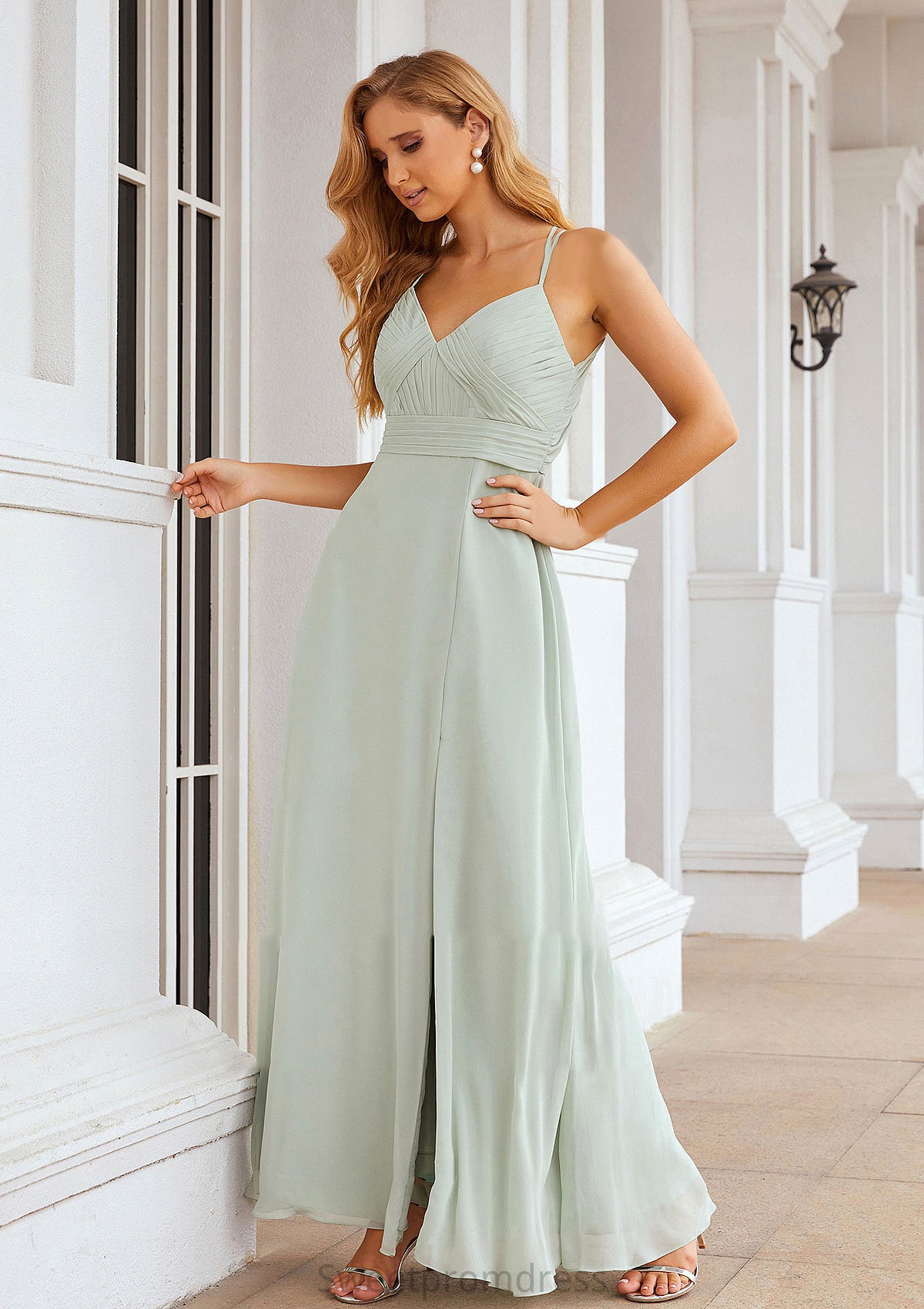 A-line Sweetheart Sleeveless Long/Floor-Length Chiffon Bridesmaid Dresses With Pleated Split.co.uk Briana DHP0025339