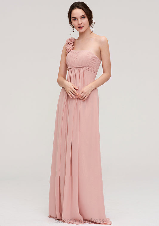 Sleeveless One-Shoulder Long/Floor-Length Chiffon A-line/Princess Bridesmaid Dresses With Pleated Flowers Isabel DHP0025346