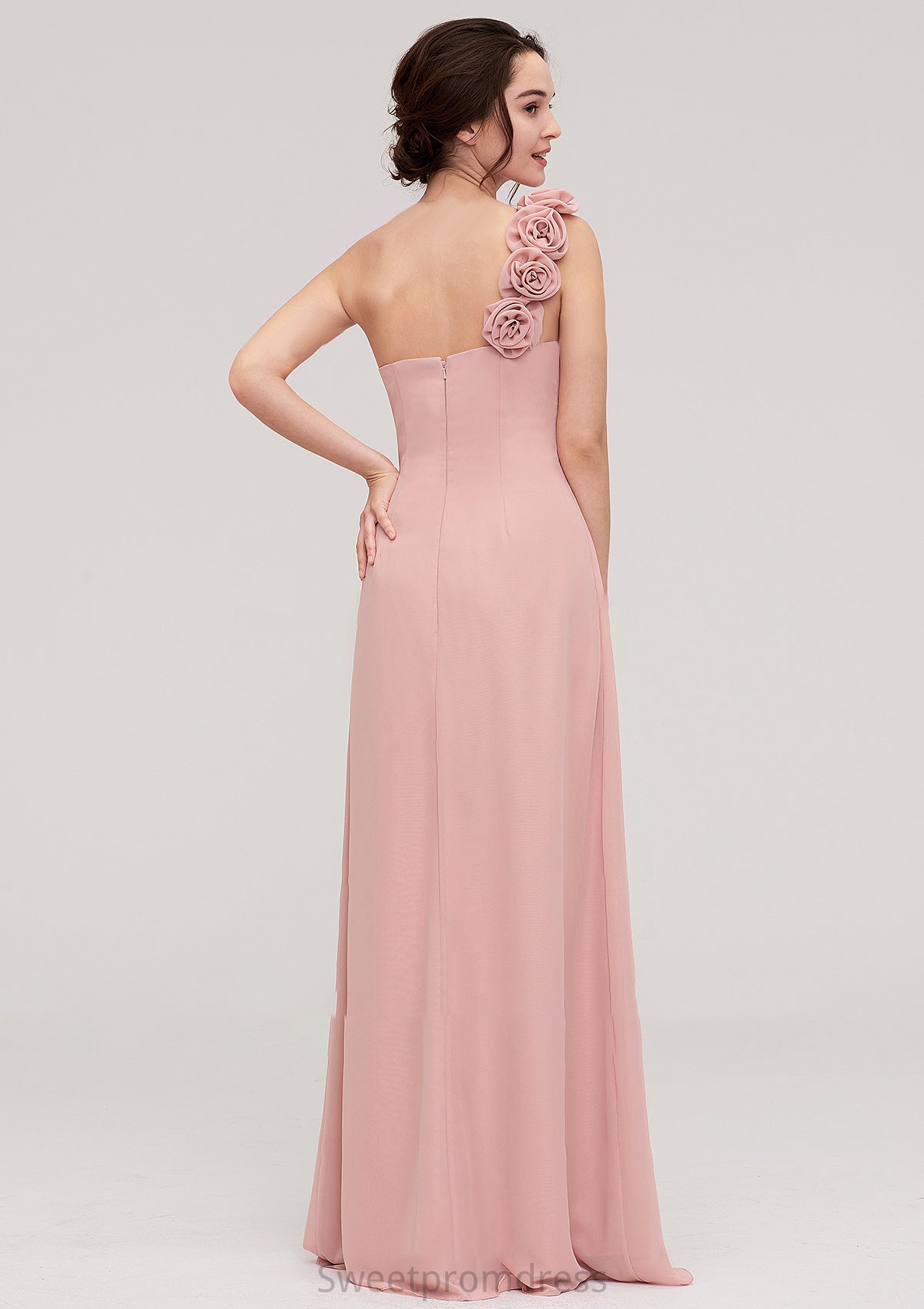 Sleeveless One-Shoulder Long/Floor-Length Chiffon A-line/Princess Bridesmaid Dresses With Pleated Flowers Isabel DHP0025346