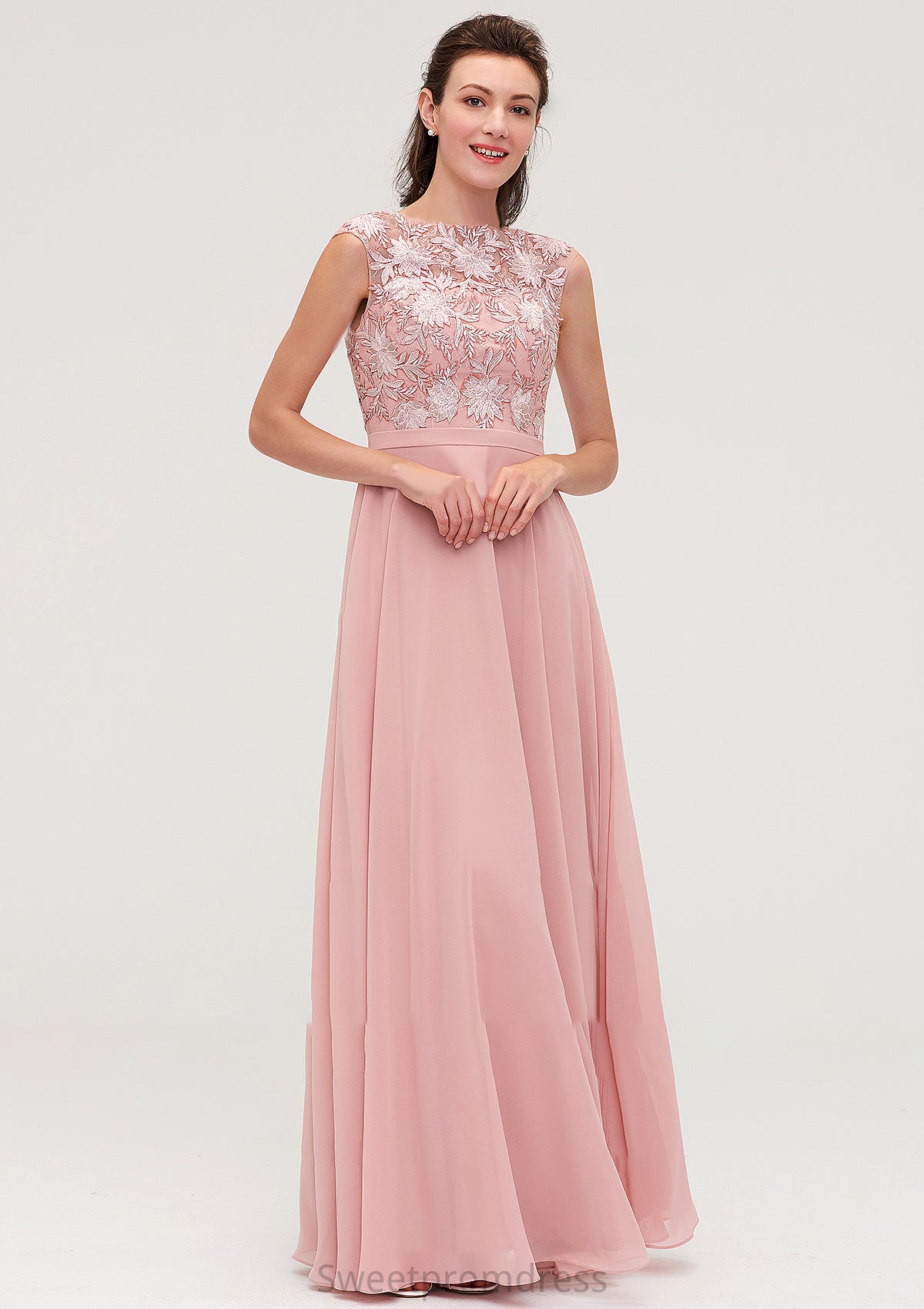 Sleeveless Chiffon A-line/Princess Long/Floor-Length Bridesmaid Dresseses With Sashes Appliqued Kayleigh DHP0025348