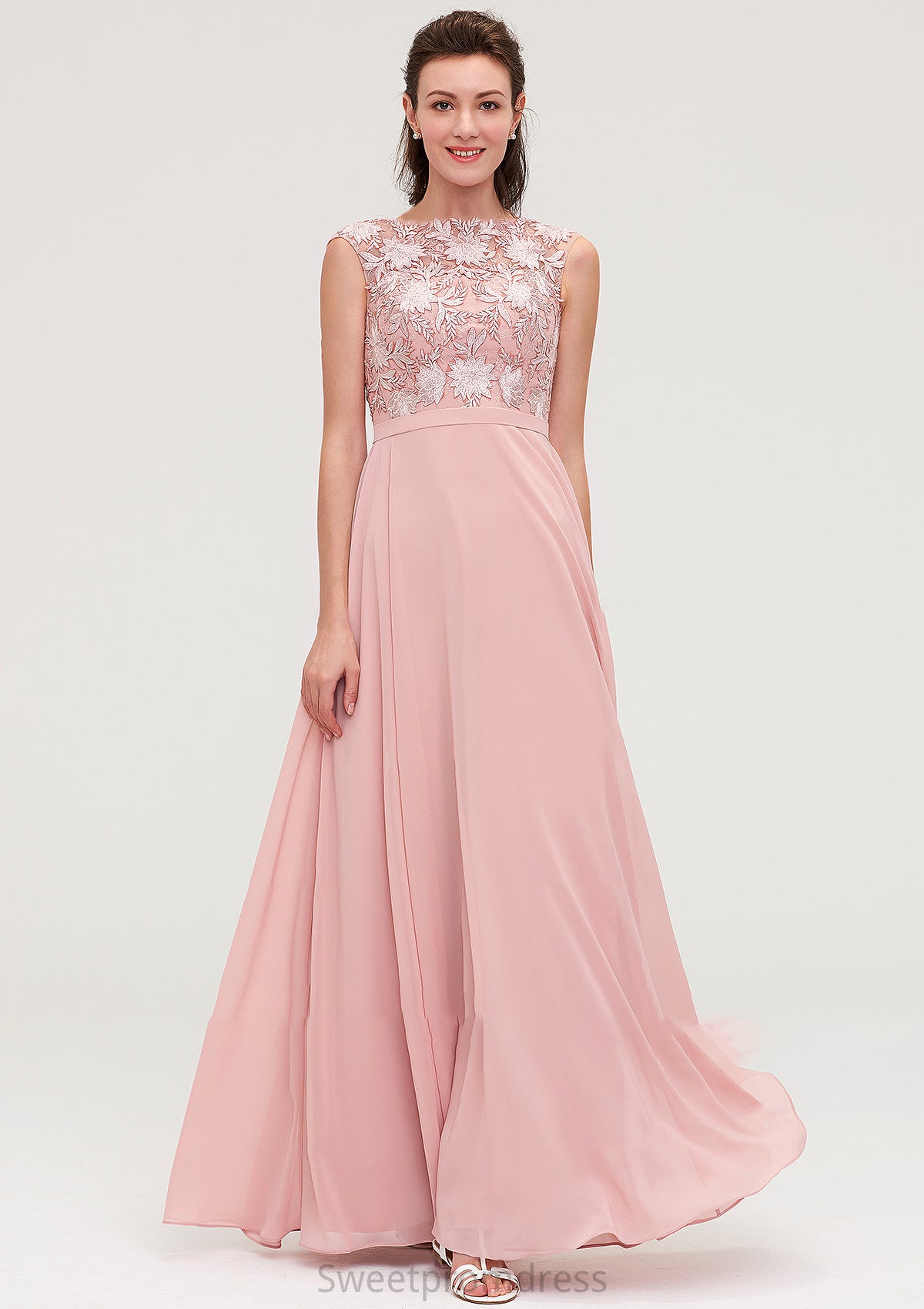 Sleeveless Chiffon A-line/Princess Long/Floor-Length Bridesmaid Dresseses With Sashes Appliqued Kayleigh DHP0025348