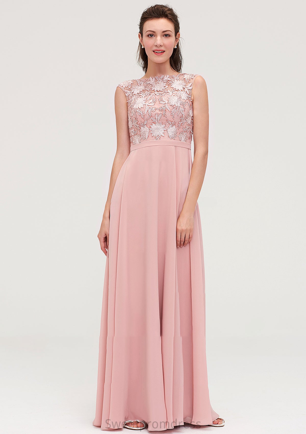 Sleeveless Chiffon A-line/Princess Long/Floor-Length Bridesmaid Dresseses With Sashes Appliqued Kayleigh DHP0025348