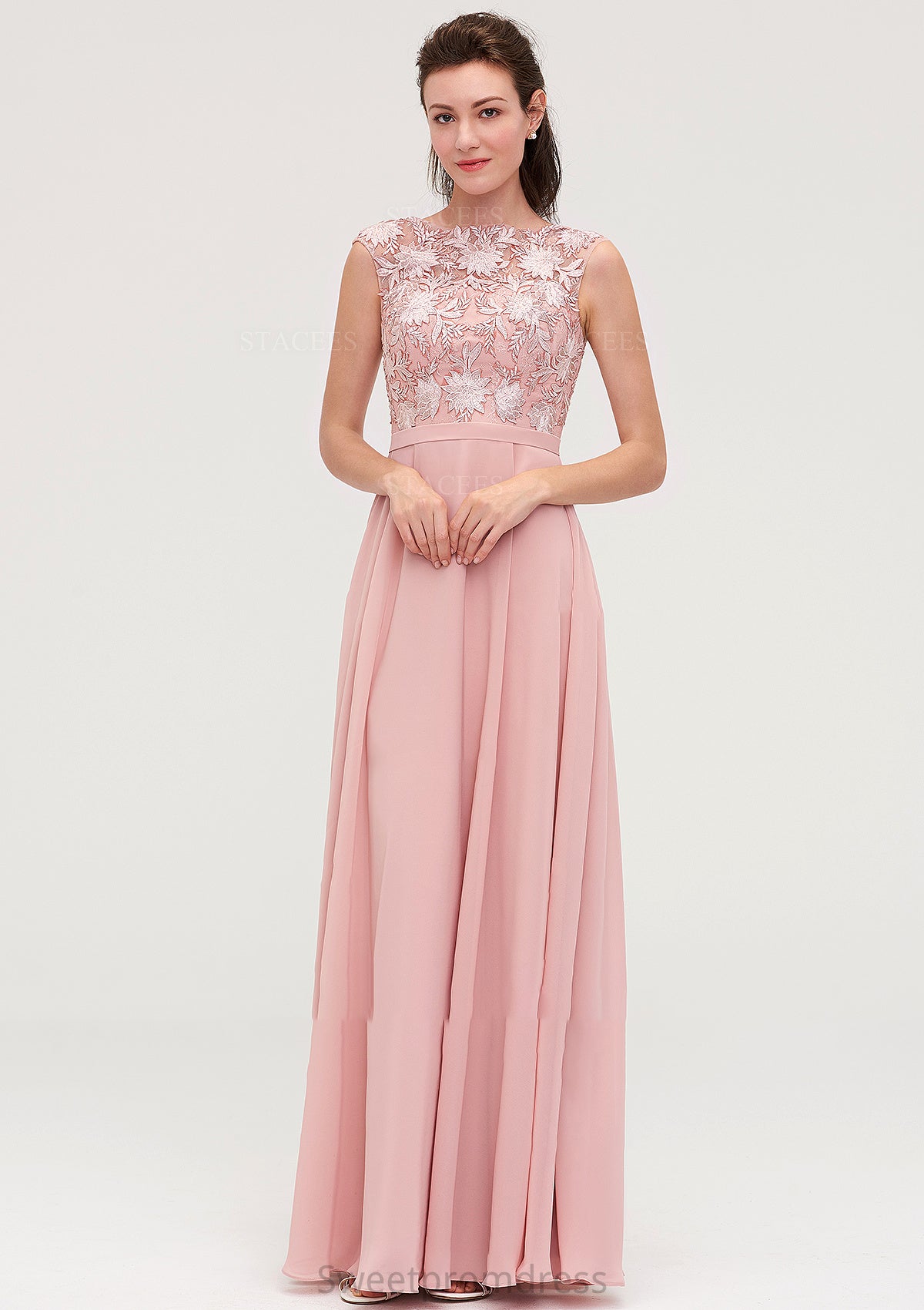 Sleeveless Chiffon A-line/Princess Long/Floor-Length Bridesmaid Dresseses With Sashes Appliqued Kayleigh DHP0025348