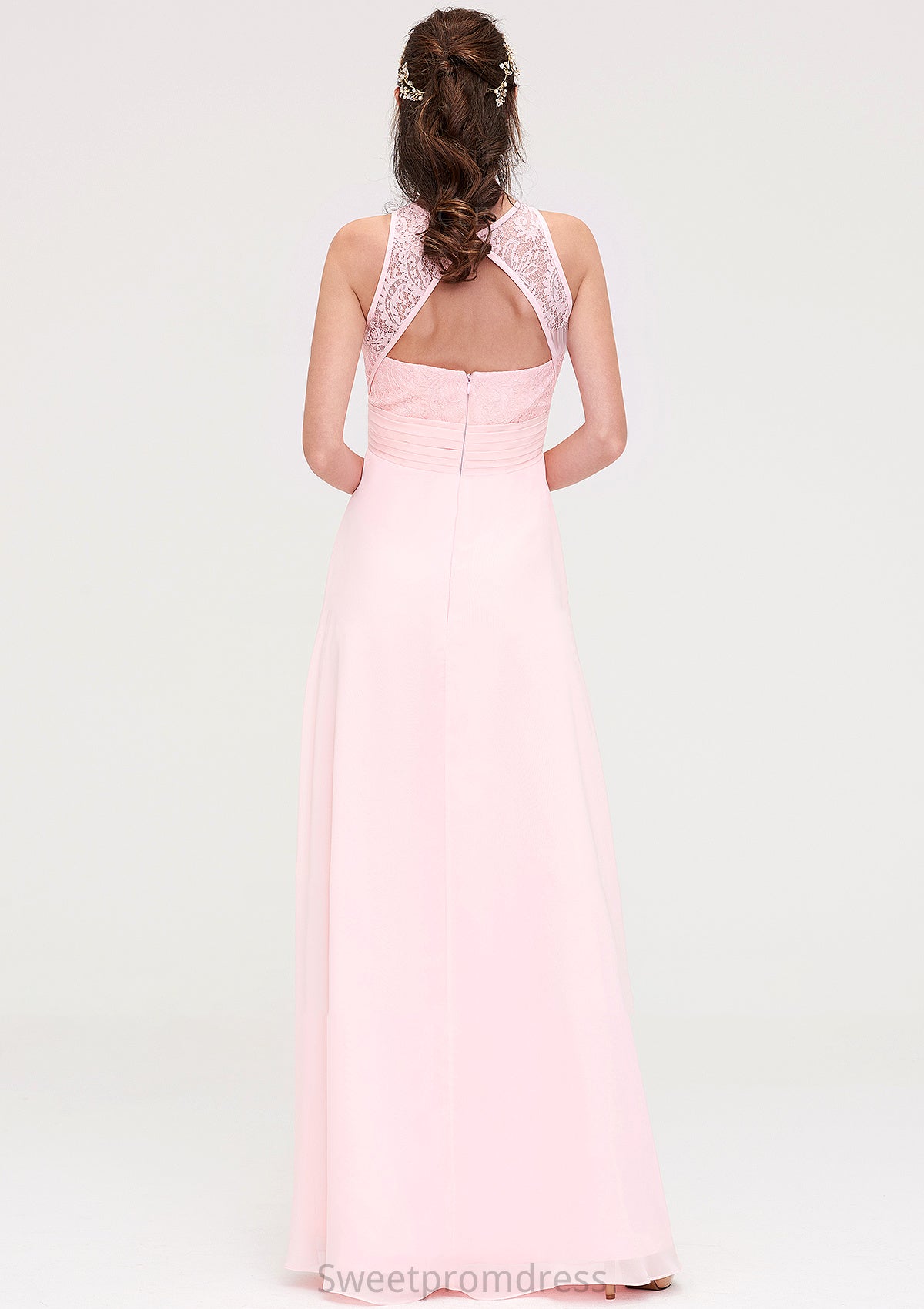 Sleeveless Scoop Neck Chiffon A-line/Princess Long/Floor-Length Bridesmaid Dresseses With Split Lace Karla DHP0025349