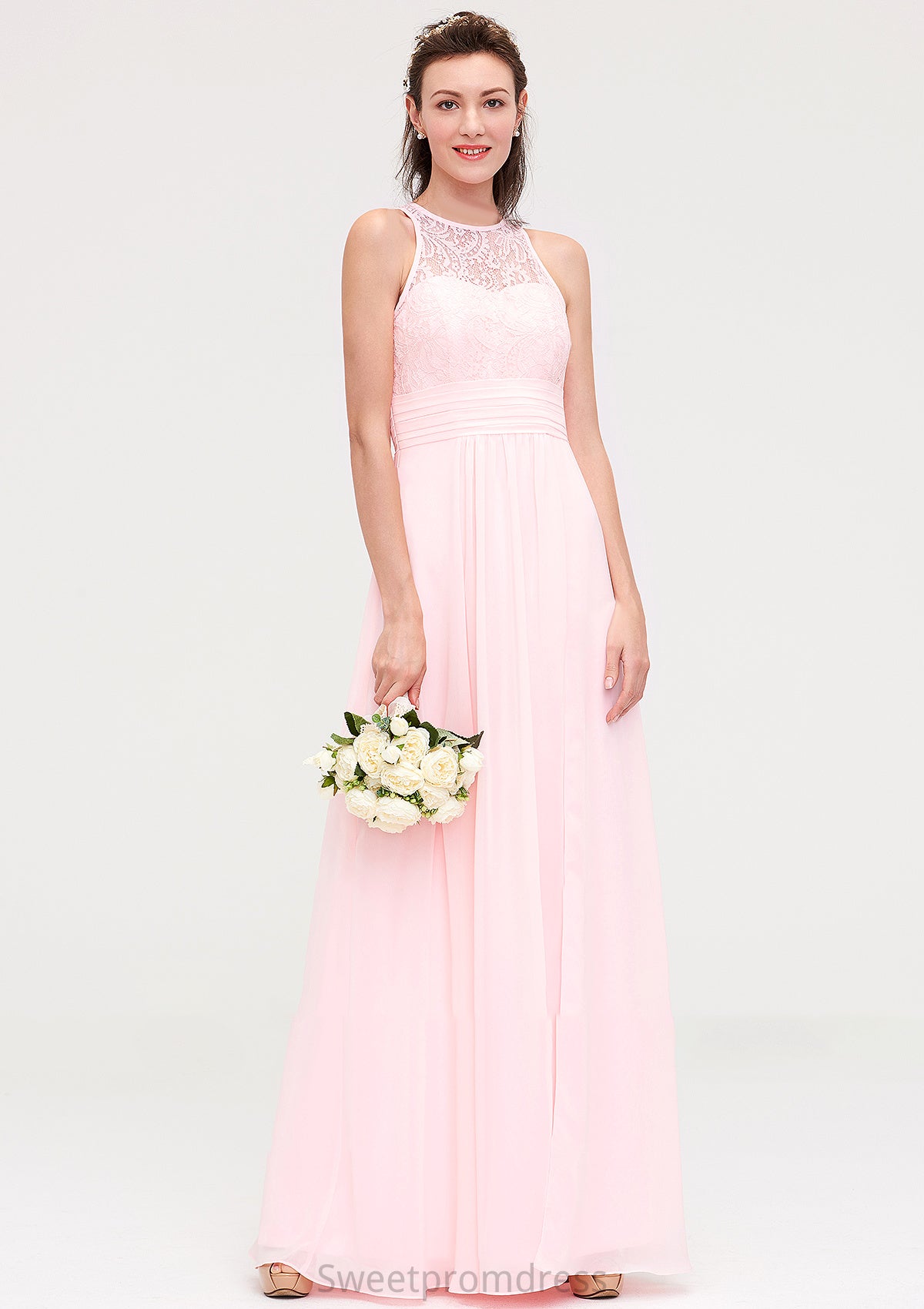 Sleeveless Scoop Neck Chiffon A-line/Princess Long/Floor-Length Bridesmaid Dresseses With Split Lace Karla DHP0025349