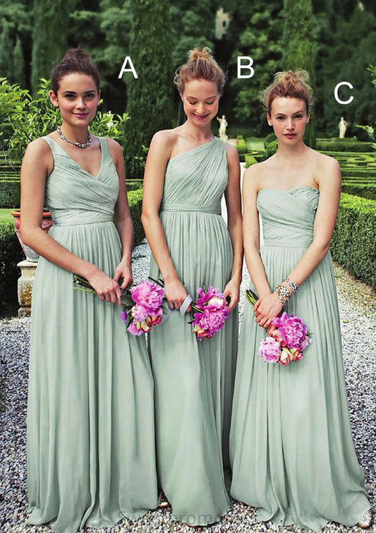 Pleated Sleeveless Floor-Length A-Line Combination Gentle Bridesmaid Dresseses Delaney DHP0025353