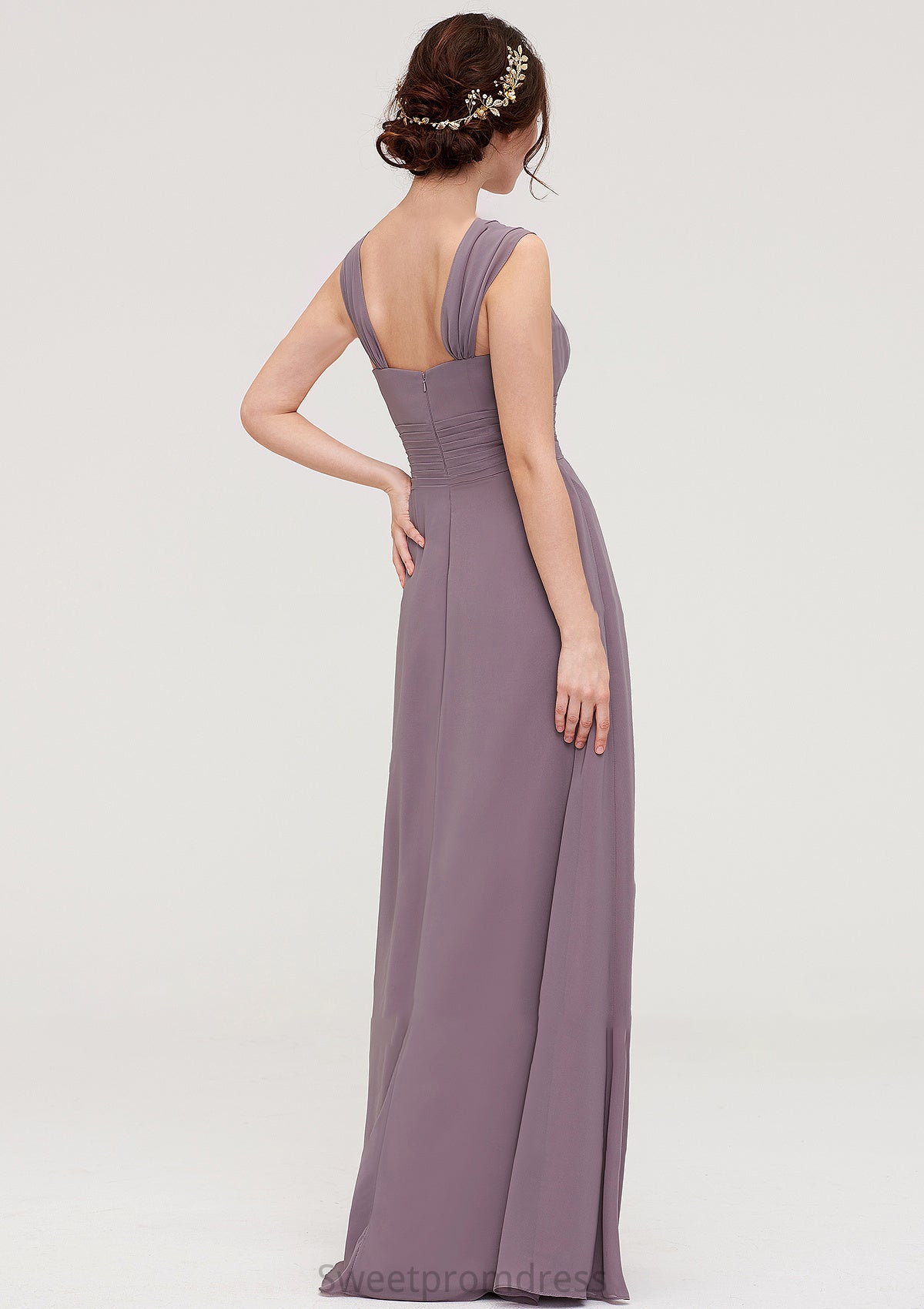 Square Neckline Sleeveless Chiffon Long/Floor-Length A-line/Princess Bridesmaid Dresses With Pleated Camille DHP0025356