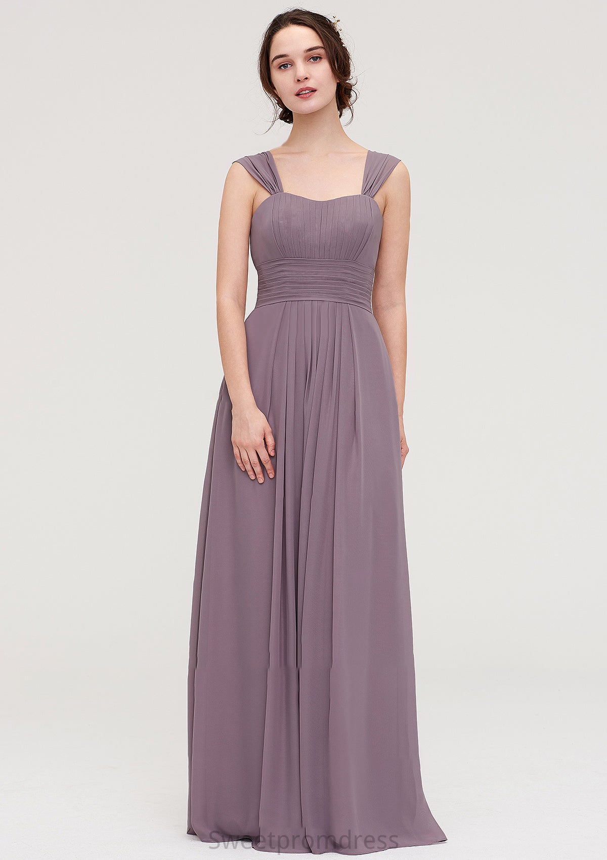 Square Neckline Sleeveless Chiffon Long/Floor-Length A-line/Princess Bridesmaid Dresses With Pleated Camille DHP0025356