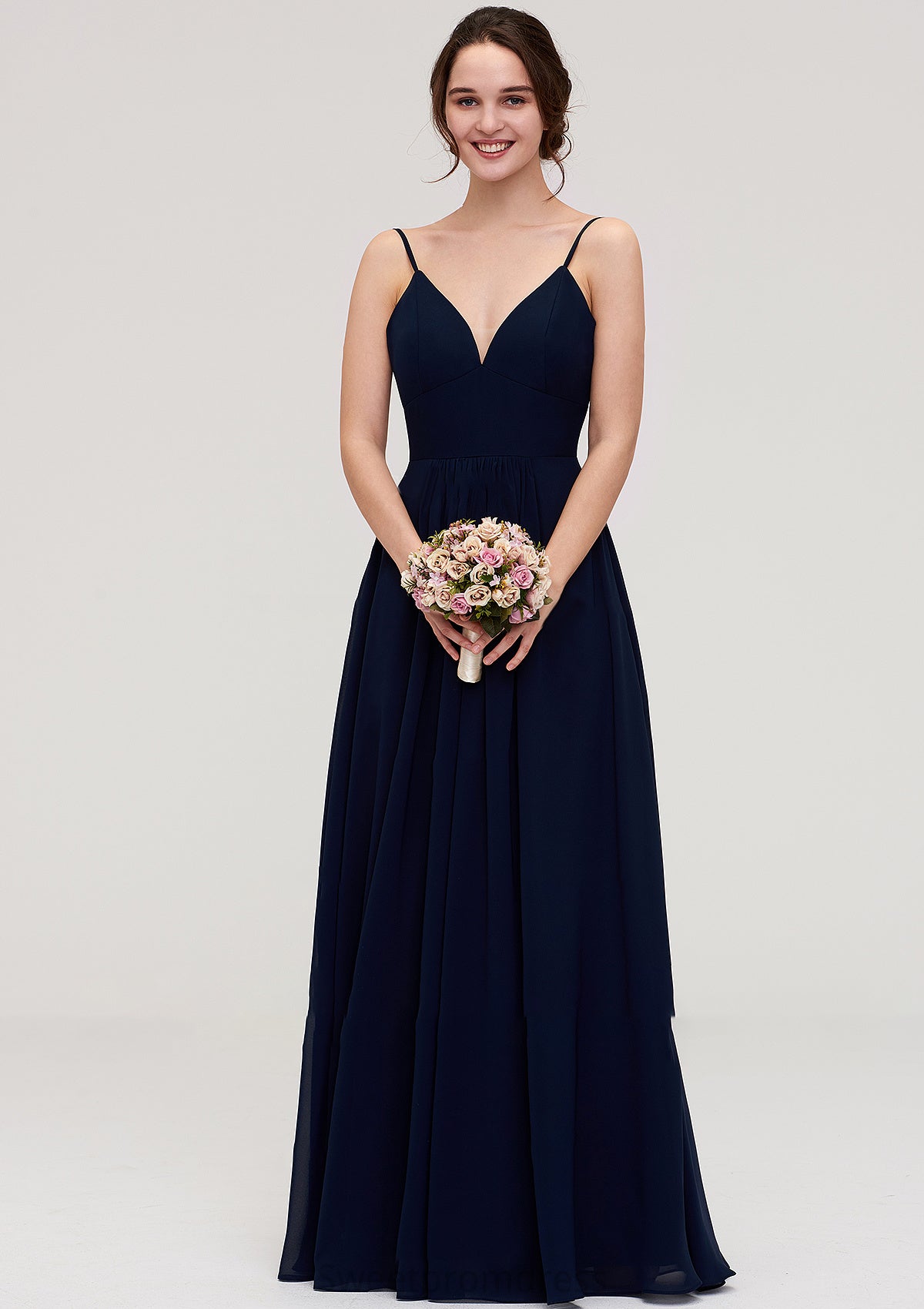 Sleeveless V Neck A-line/Princess Chiffon Long/Floor-Length Bridesmaid Dresseses With Pleated Beatrice DHP0025357