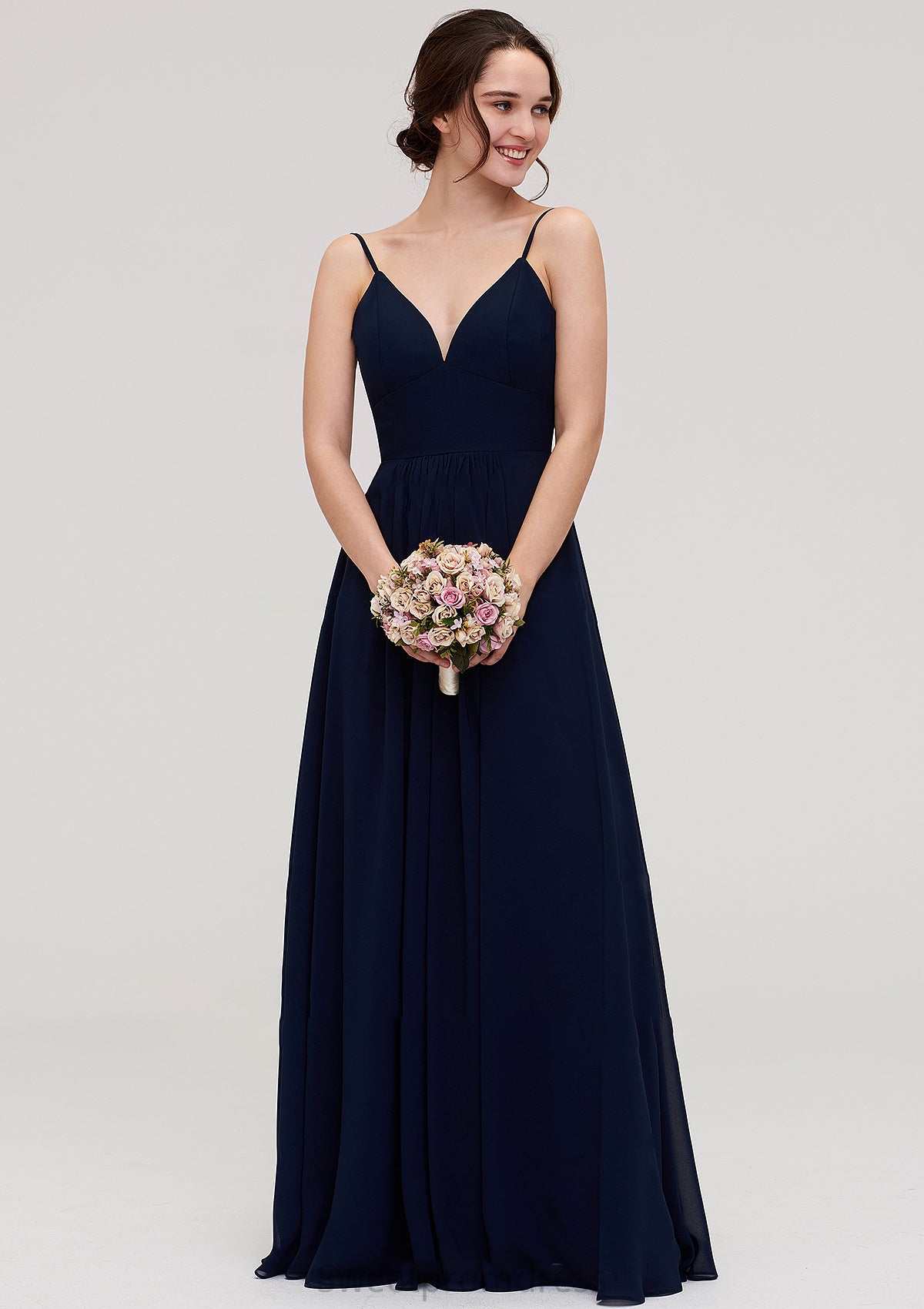 Sleeveless V Neck A-line/Princess Chiffon Long/Floor-Length Bridesmaid Dresseses With Pleated Beatrice DHP0025357