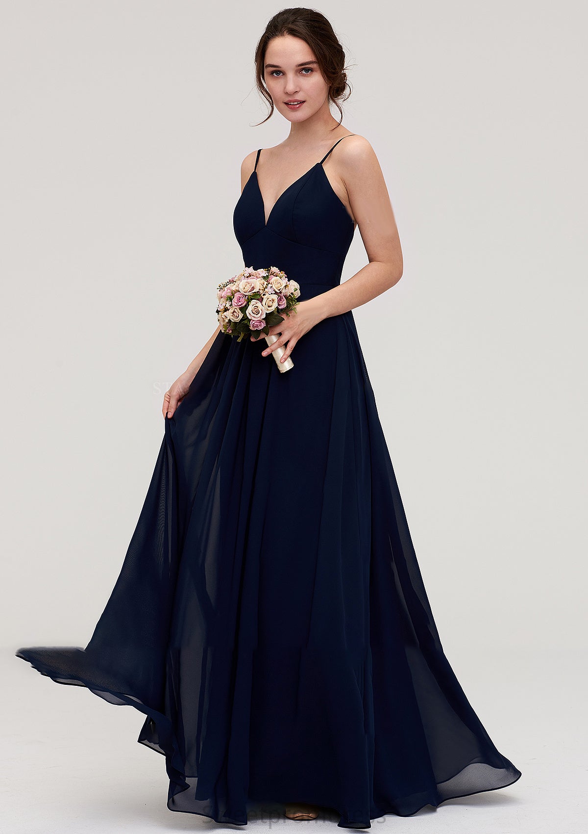 Sleeveless V Neck A-line/Princess Chiffon Long/Floor-Length Bridesmaid Dresseses With Pleated Beatrice DHP0025357