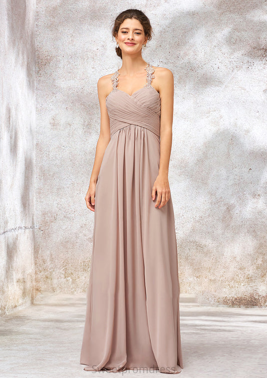 A-line Sweetheart Sleeveless Chiffon Long/Floor-Length Bridesmaid Dresses With Lace Pleated Mackenzie DHP0025365