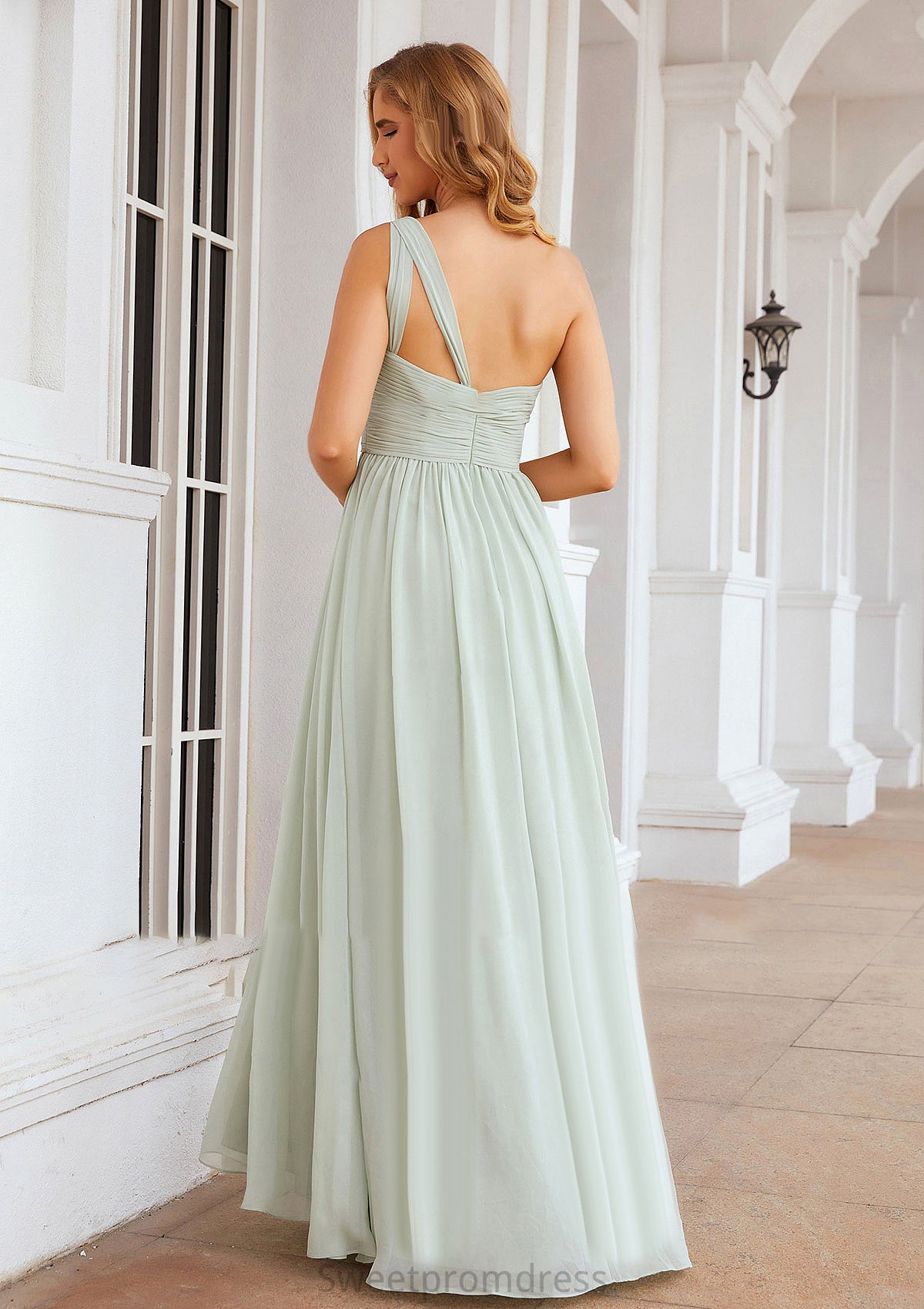 A-line One-Shoulder Sleeveless Chiffon Long/Floor-Length Bridesmaid Dresses With Pleated Yadira DHP0025382