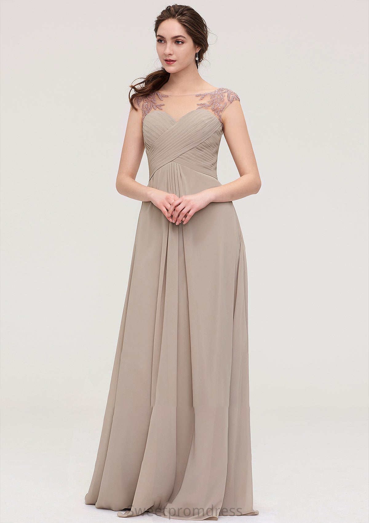 Sleeveless Scoop Neck Long/Floor-Length A-line/Princess Chiffon Bridesmaid Dresses With Pleated Beading -Bridesmaid Dresseses
 Rylie DHP0025396