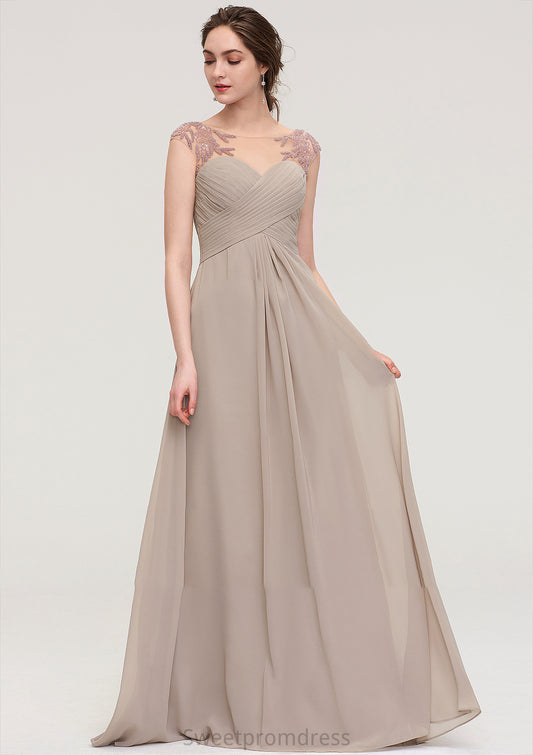 Sleeveless Scoop Neck Long/Floor-Length A-line/Princess Chiffon Bridesmaid Dresses With Pleated Beading -Bridesmaid Dresseses
 Rylie DHP0025396