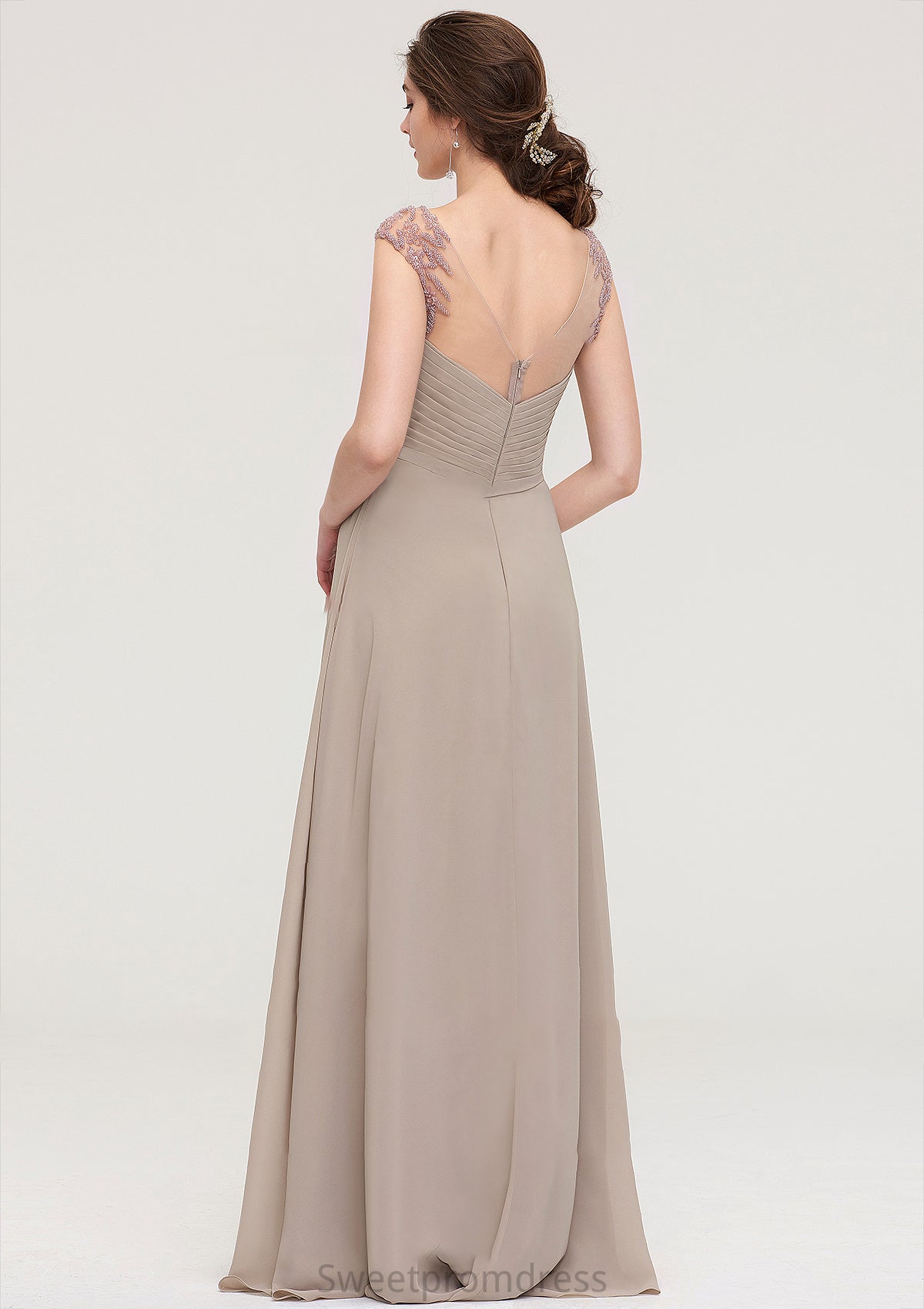 Sleeveless Scoop Neck Long/Floor-Length A-line/Princess Chiffon Bridesmaid Dresses With Pleated Beading -Bridesmaid Dresseses
 Rylie DHP0025396