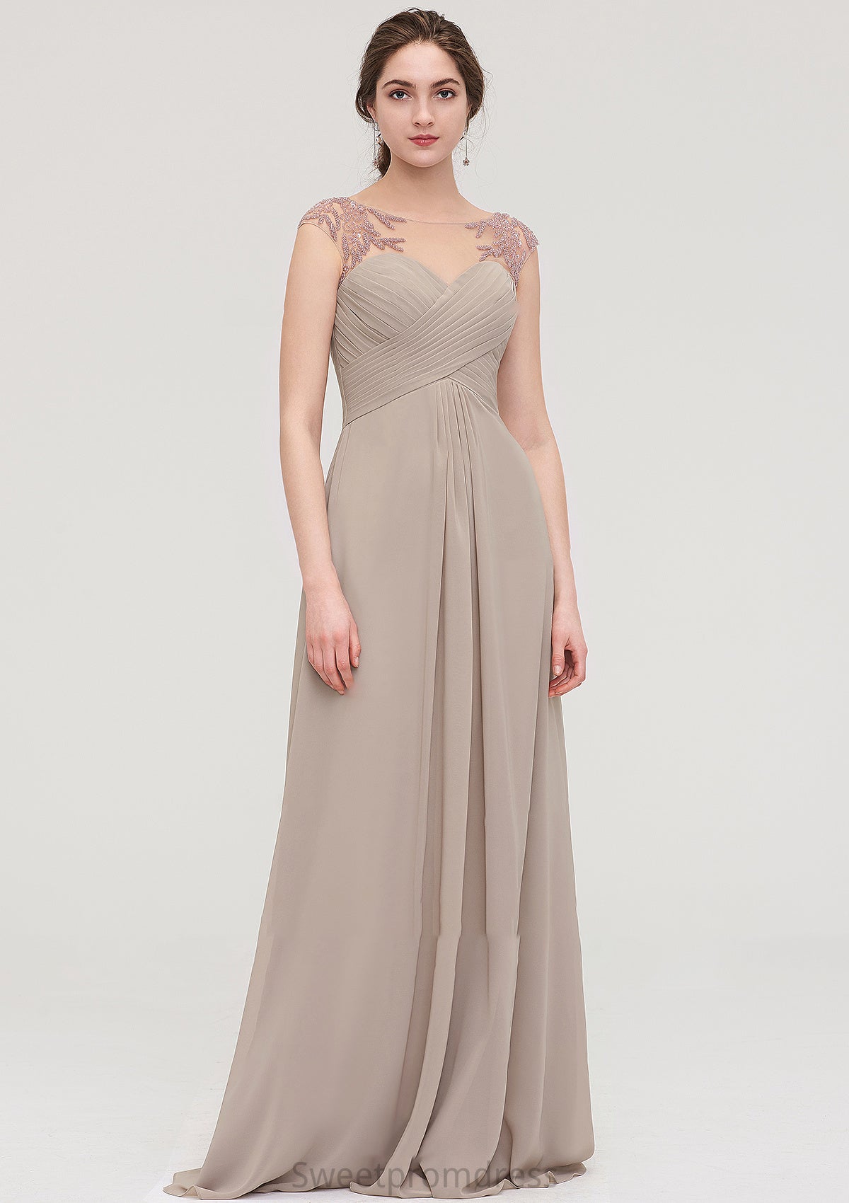 Sleeveless Scoop Neck Long/Floor-Length A-line/Princess Chiffon Bridesmaid Dresses With Pleated Beading -Bridesmaid Dresseses
 Rylie DHP0025396