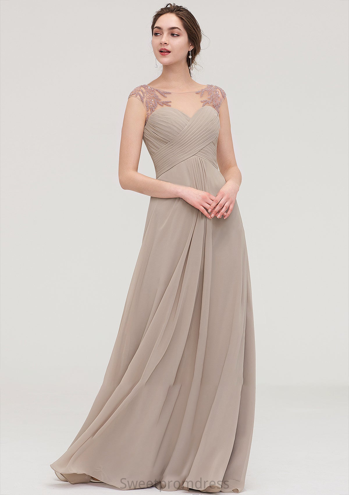 Sleeveless Scoop Neck Long/Floor-Length A-line/Princess Chiffon Bridesmaid Dresses With Pleated Beading -Bridesmaid Dresseses
 Rylie DHP0025396