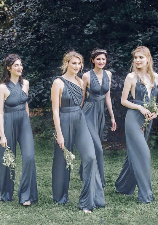 Jumpsuit/Pantsuit Sleeveless Long/Floor-Length Jersey Bridesmaid Dresses With Pleated Louise DHP0025397