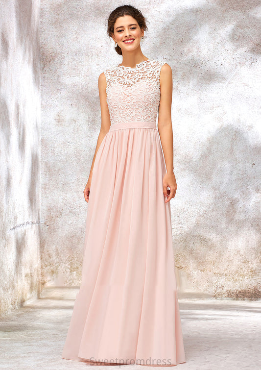 Scoop Neck Sleeveless Long/Floor-Length Chiffon A-line/Princess Bridesmaid Dresses With Lace Brooklynn DHP0025398