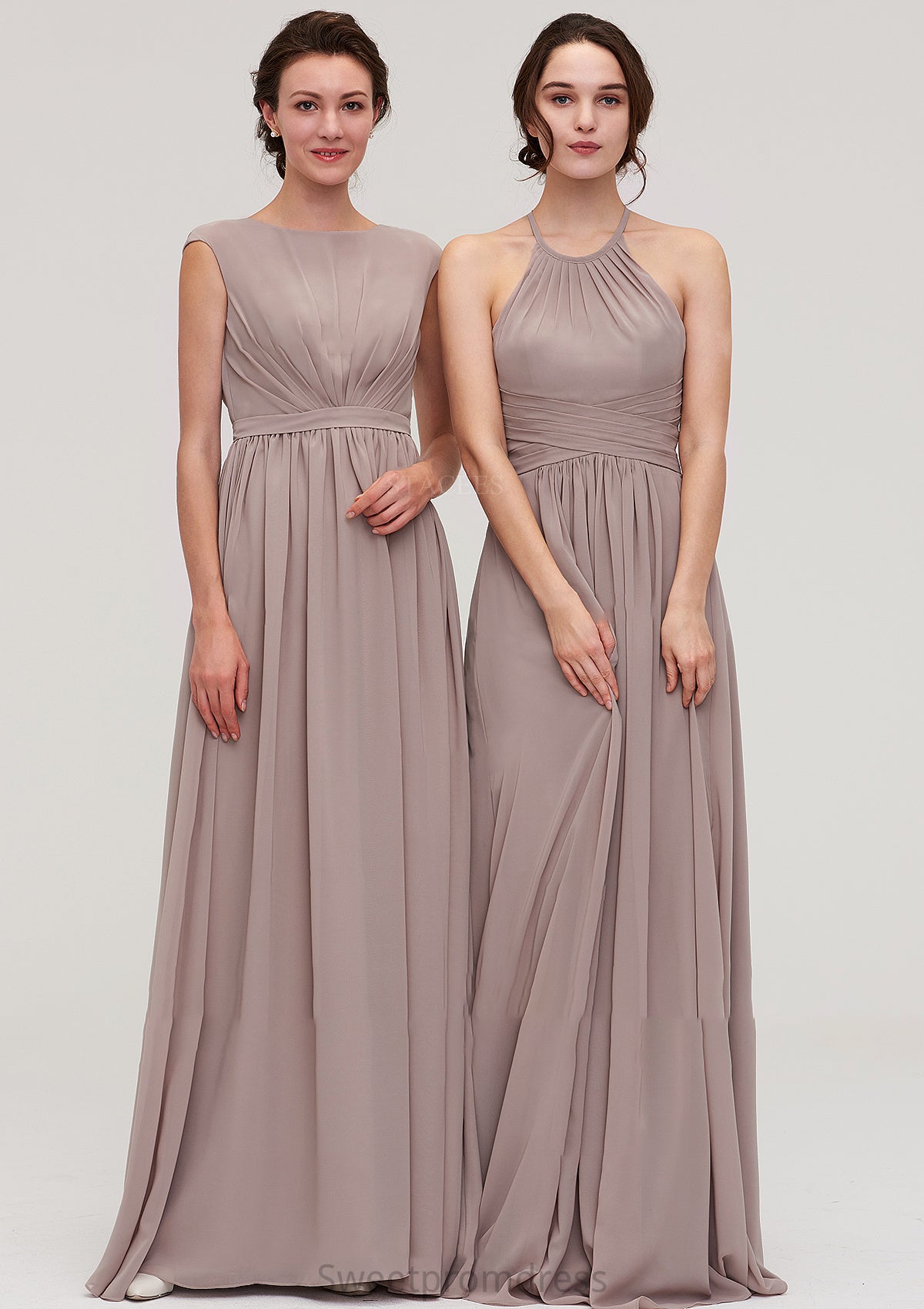 Scoop Neck Sleeveless A-line/Princess Chiffon Long/Floor-Length Bridesmaid Dresseses With Pleated Alexis DHP0025399