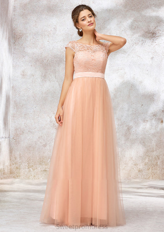 Sleeveless Bateau Long/Floor-Length Tulle A-line/Princess Bridesmaid Dresses With Sashes Lace Braelyn DHP0025405